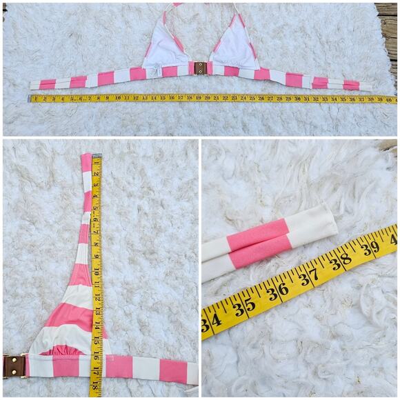 Triangle Bikini Top Pink White Wide Stripe VIX Size M Halter Tie Swim Beach - Picture 6 of 8